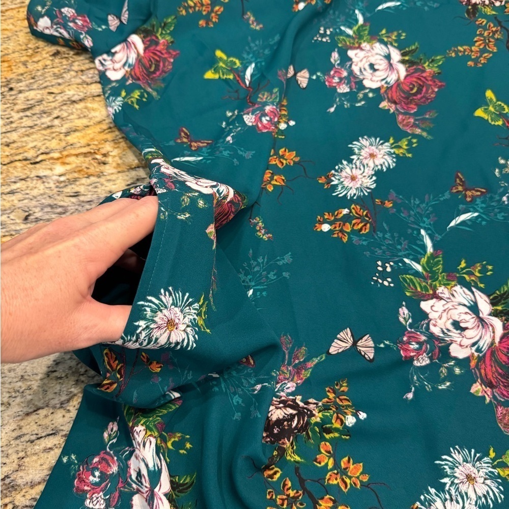 NWT Worthington Dress Emerald Green Floral A-Line Shift Dress w Pockets Size 14 - Picture 9 of 9